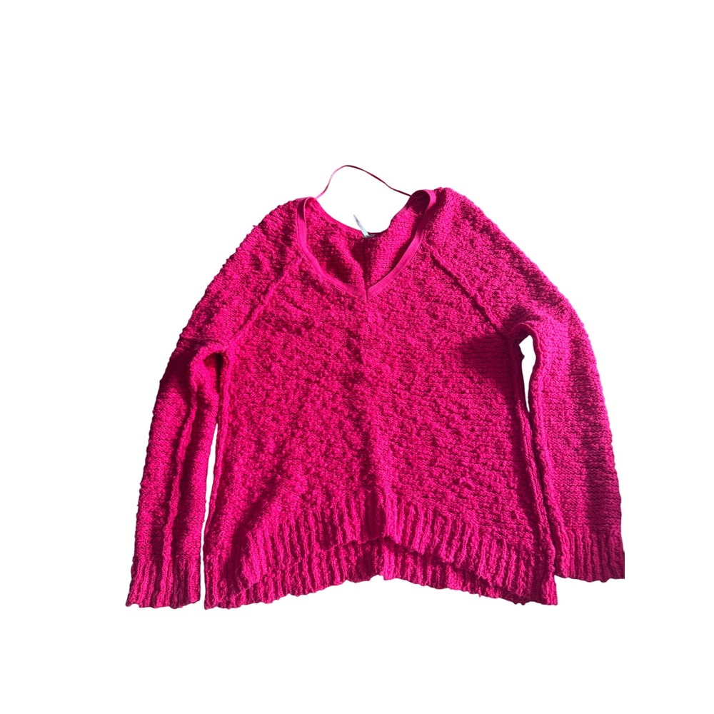 Free People Textured V Neck Oversized Sweater Magenta Pink Women's Medium